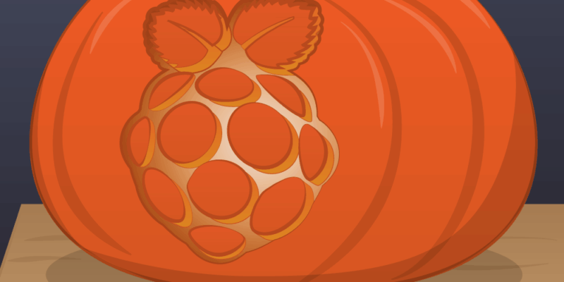 drawing of a pumpkin with the raspberry pi logo carved into it