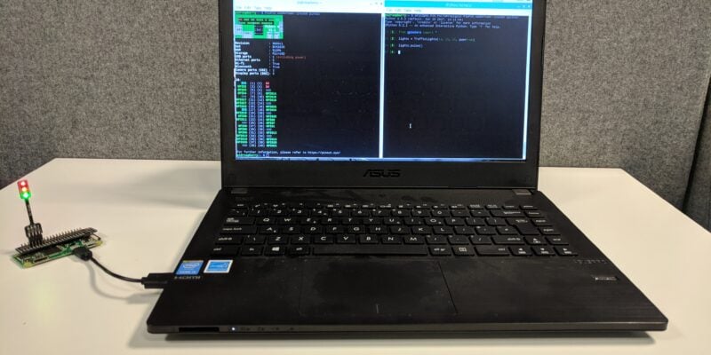 A laptop with a USB-connected Pi Zero
