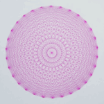 A dense pink spiral pattern, featuring concentric circles and reminiscent of a mandala