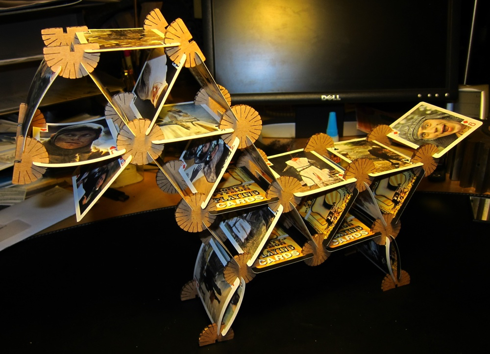Daniel cuts his connectors from old cardboard boxes, which makes them light and disposable