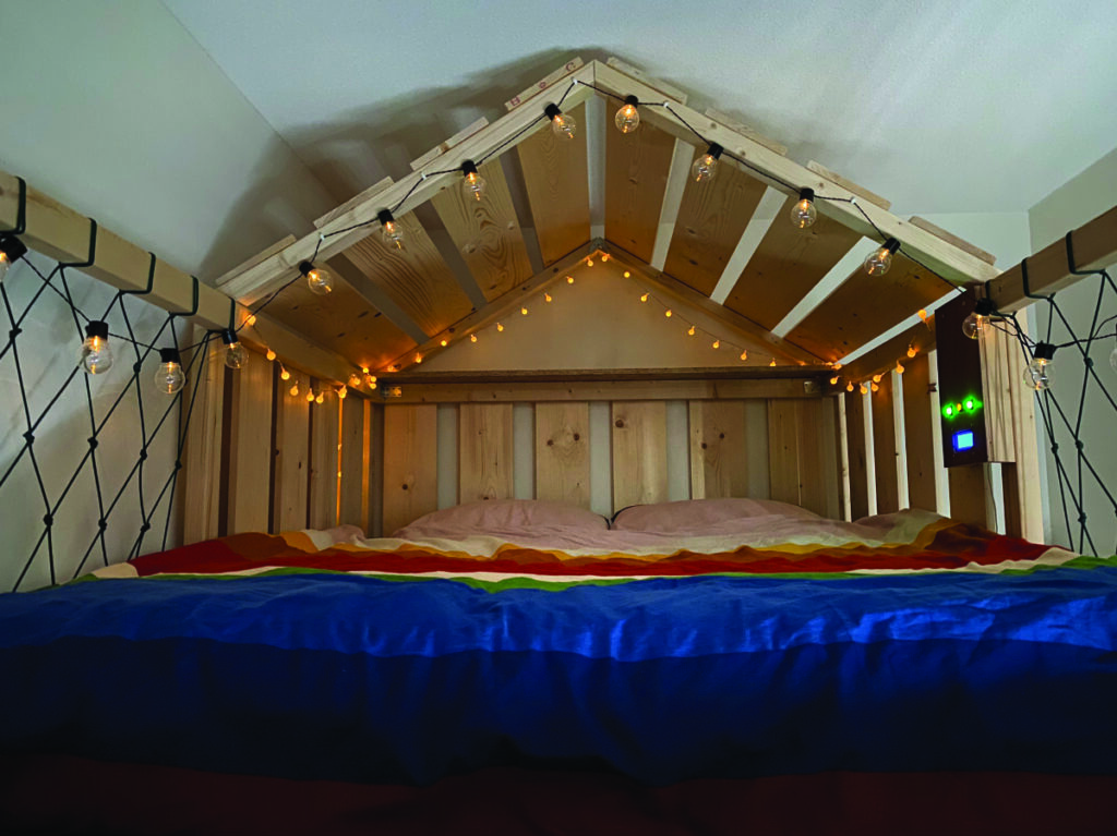 The finished loft bed offers a luxurious sleeping experience