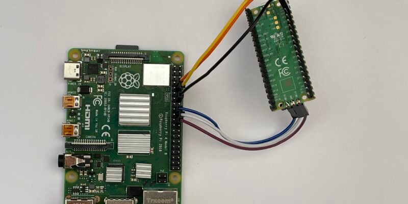 This shows how to connect a Pico to a Raspberry Pi for program deployment and debugging. You will need to add a USB power source to the Pico, as the connections shown are just for data