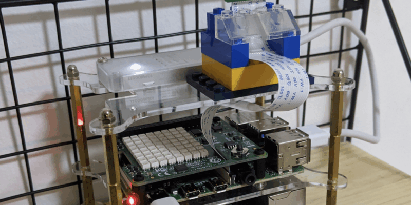 HIIT Pi running on Raspberry Pi and a Raspberry Pi camera module, propped up on a shelf