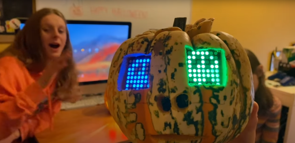 A close up of one of the gourds in a room with the lights on