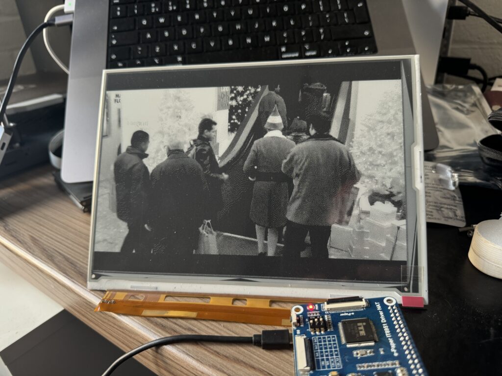 still frame of the movie elf on an e-paper display