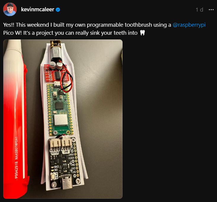 This weekend, Kevin McAleer built his own programmable toothbrush
