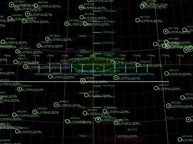 The image is a star map of the Andromeda constellation. It features:

Dark background: Typical for space representations.
Green lines and text: Illustrating positions and names of stars.
Green circles: Representing individual stars with identifiers like “HIP3865.”
Numerical values: Indicating coordinates or distances between stars.
Constellation outline: Formed by lines connecting some stars.