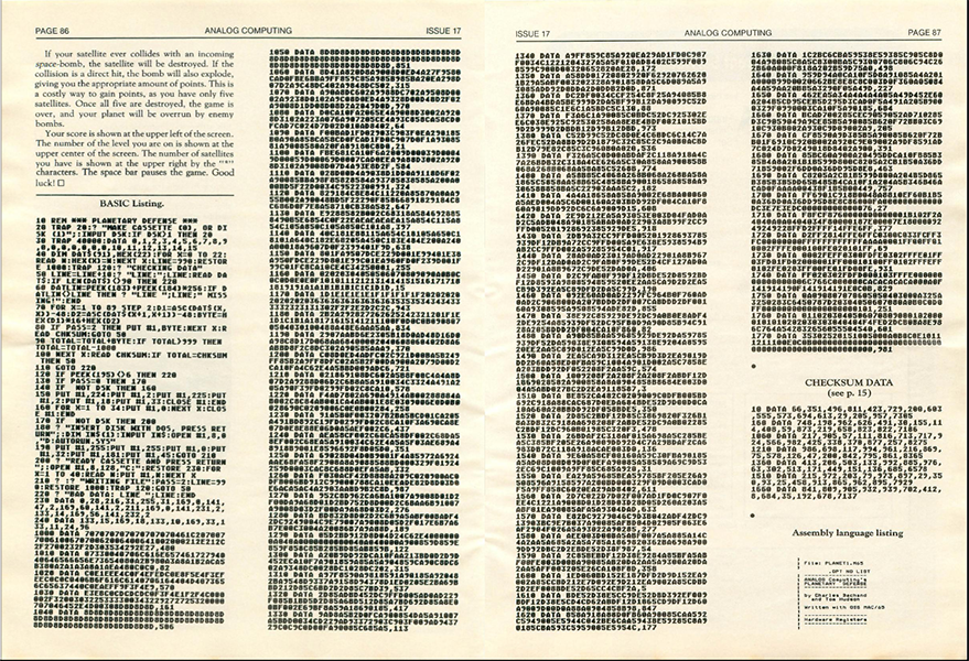 Planetary Defense code listing from ANALOG Computing 17