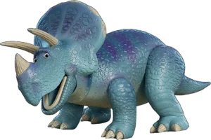 Trixie, the blue plastic triceratops from the Toy Story 3 movie