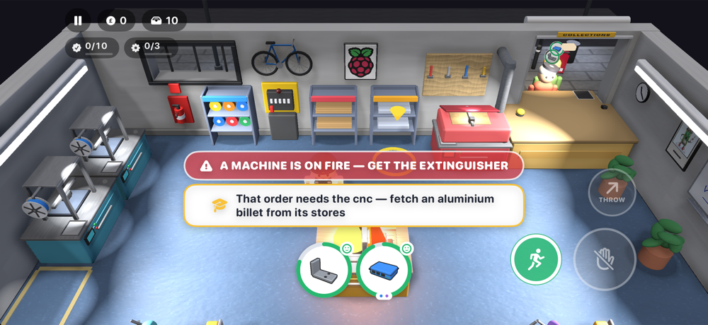 A machine is on fire. Get the extinguisher.