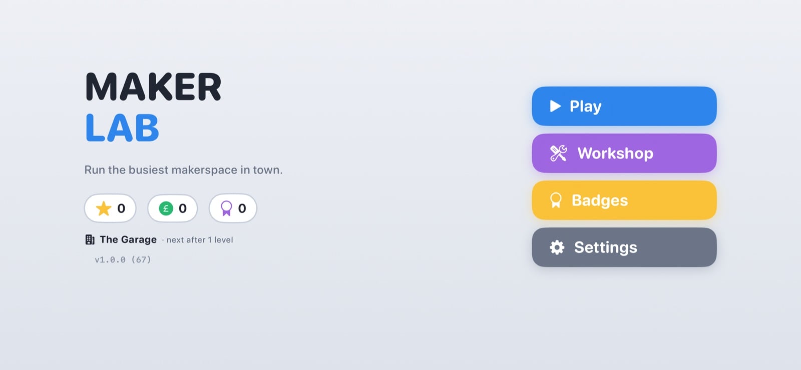 The Maker Lab main menu