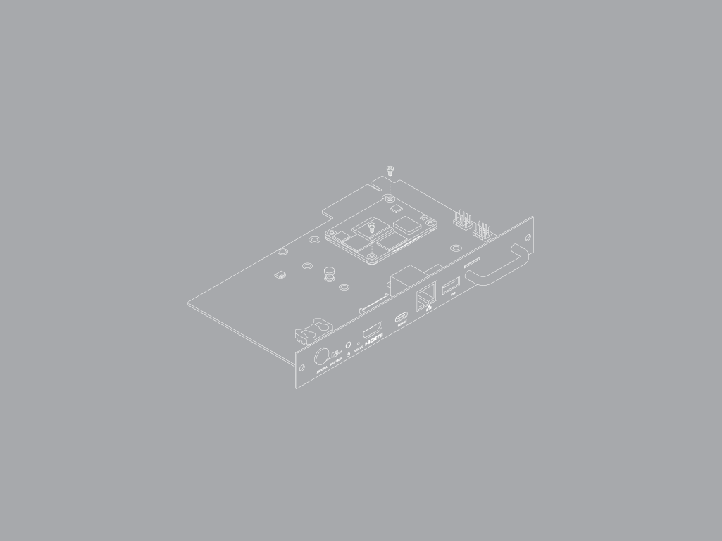 The SDM with the CM5 mounted and the position of the screws indicated.