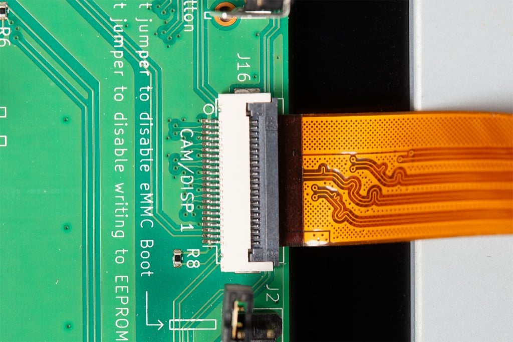 The FFC connector attached to a Raspberry Pi device