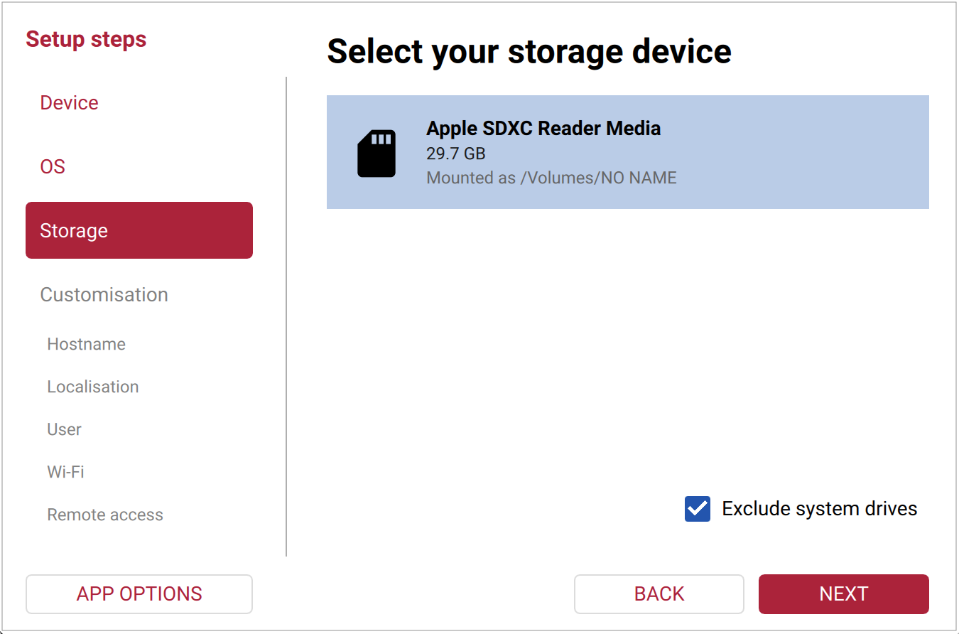Storage selection options in Imager.