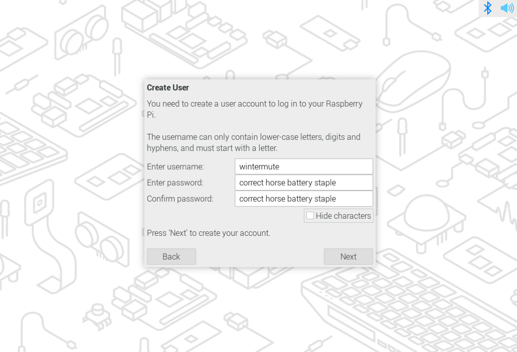 Create your username and password.