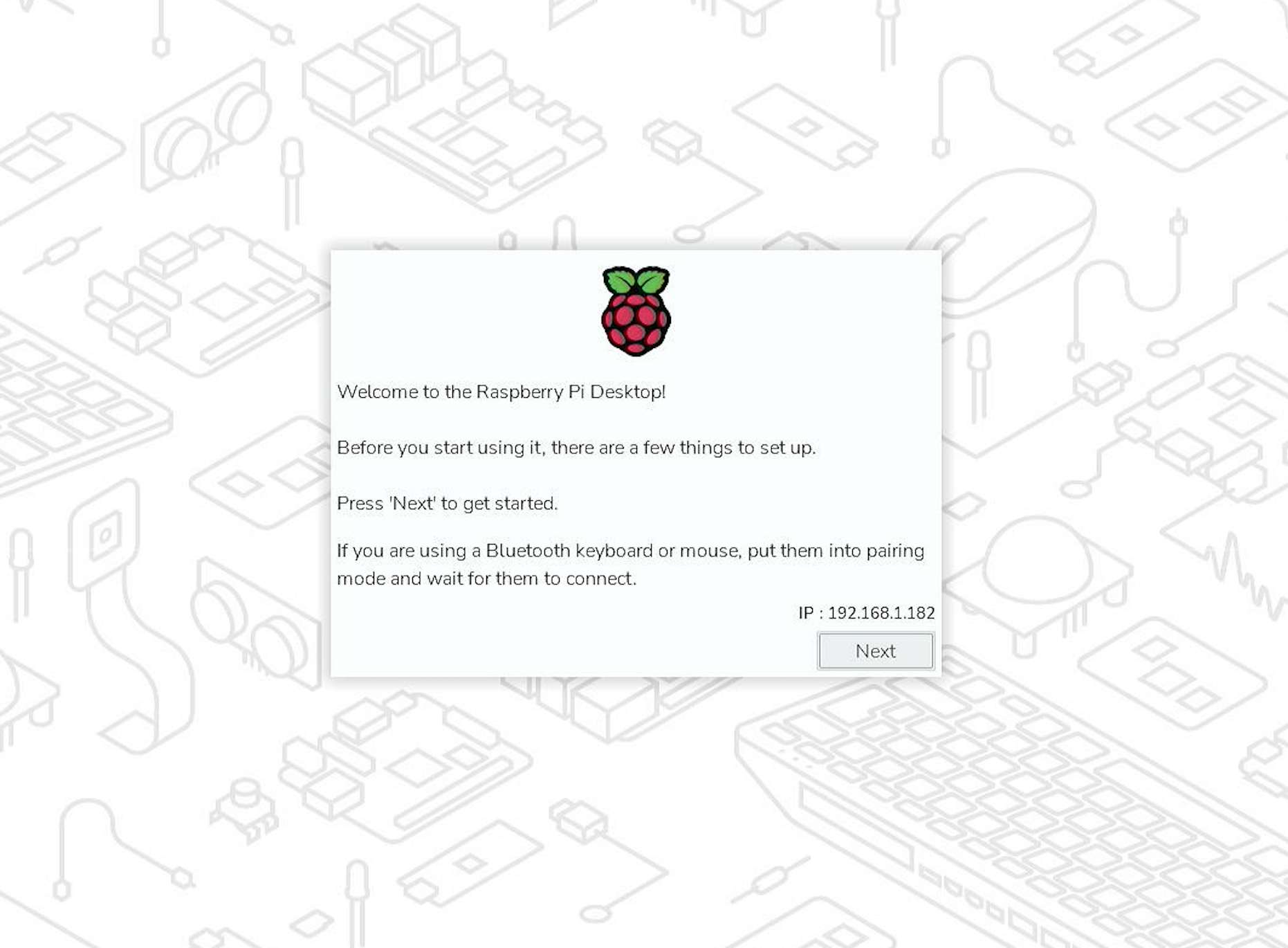 Welcome window of the configuration window.