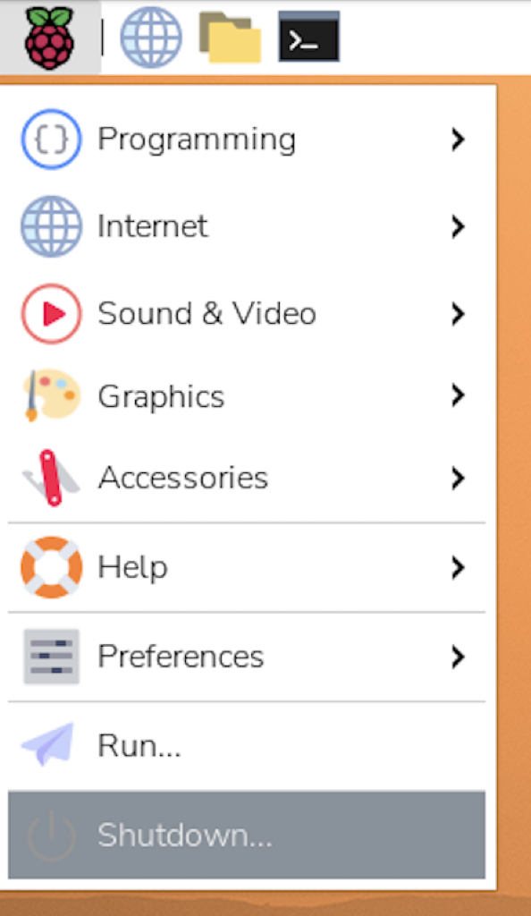 Shutdown from the desktop menu.