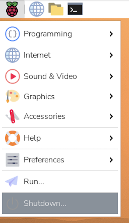 Shutdown from the desktop menu.