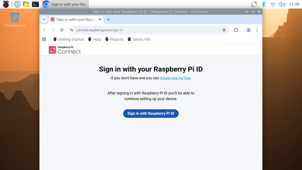 The Connect page with a prompt to sign in to Connect with your Raspberry Pi ID.