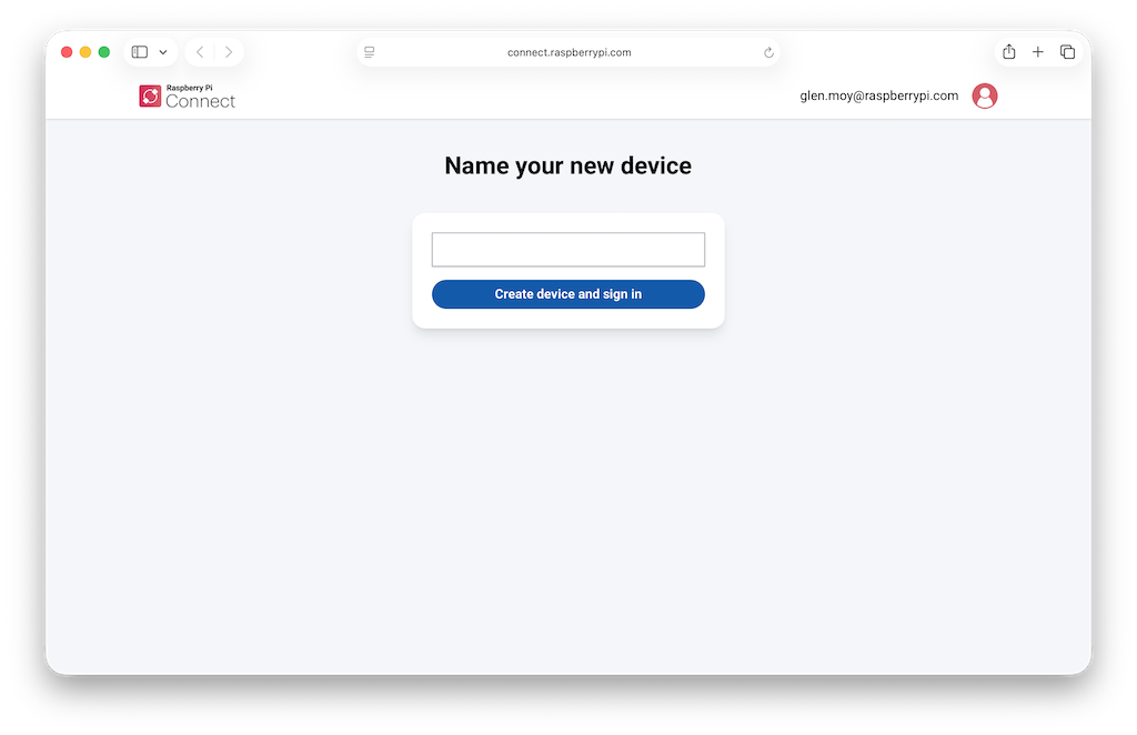 The Connect page inviting you to create a new device and sign in.