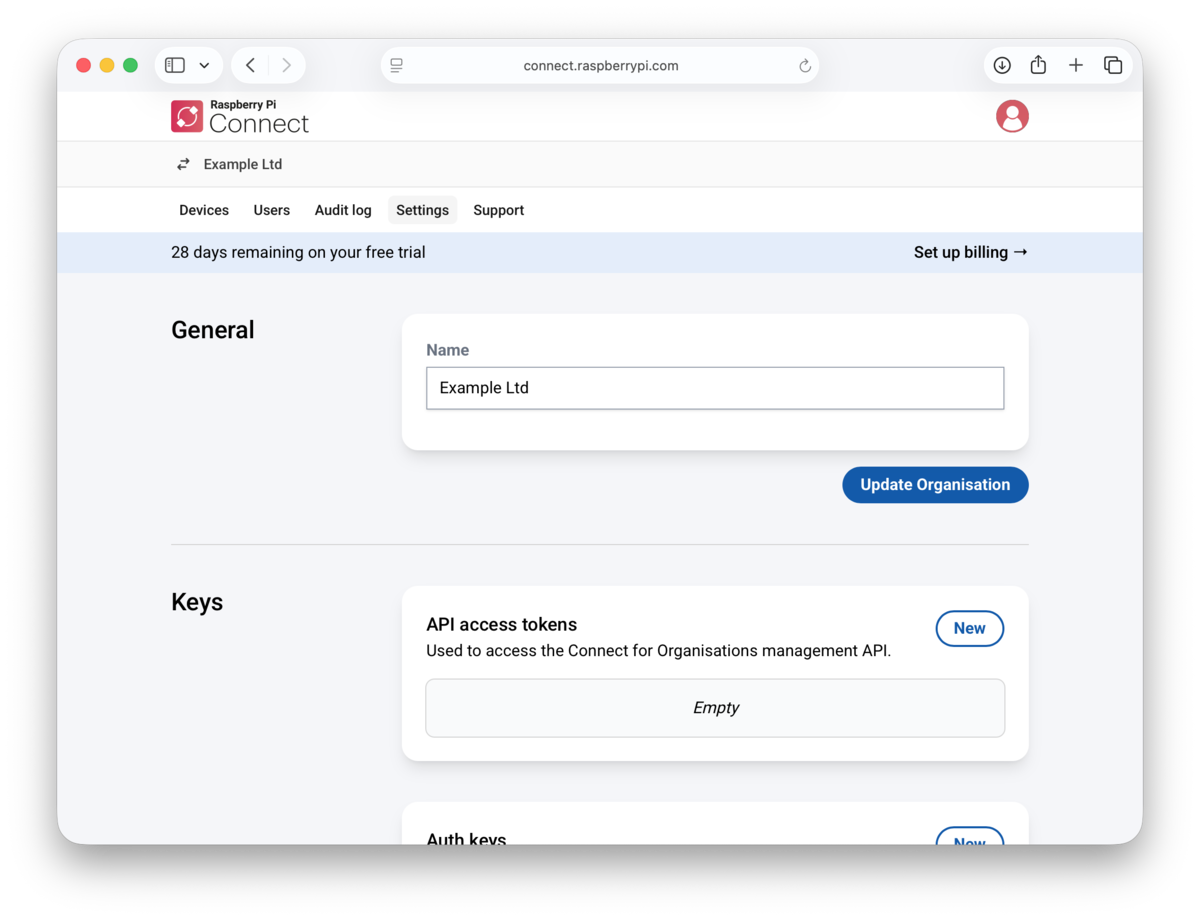 organisation settings