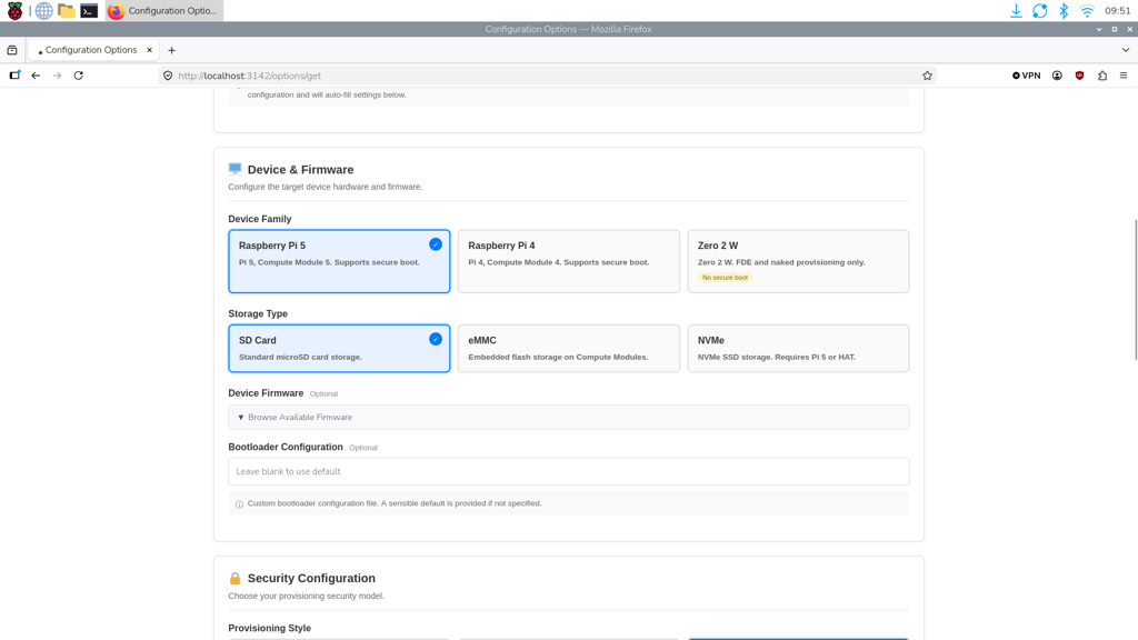The Device & Firmware table showing the device type, storage type and firmware settings of the recipient device.
