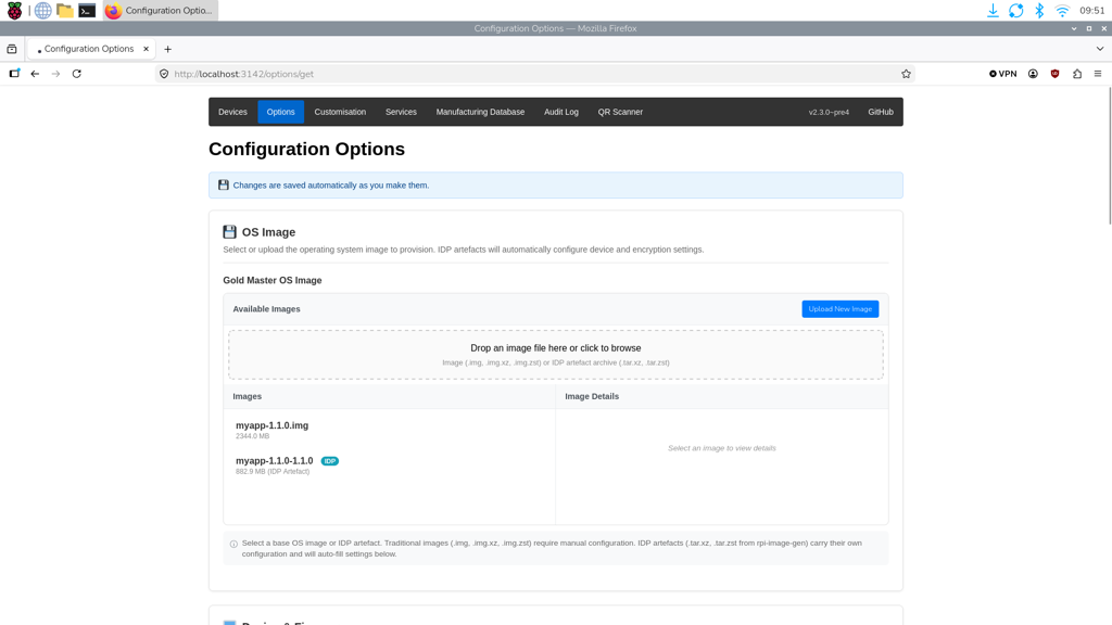 An image of the provisioner web UI showing OS images listed in the available images table