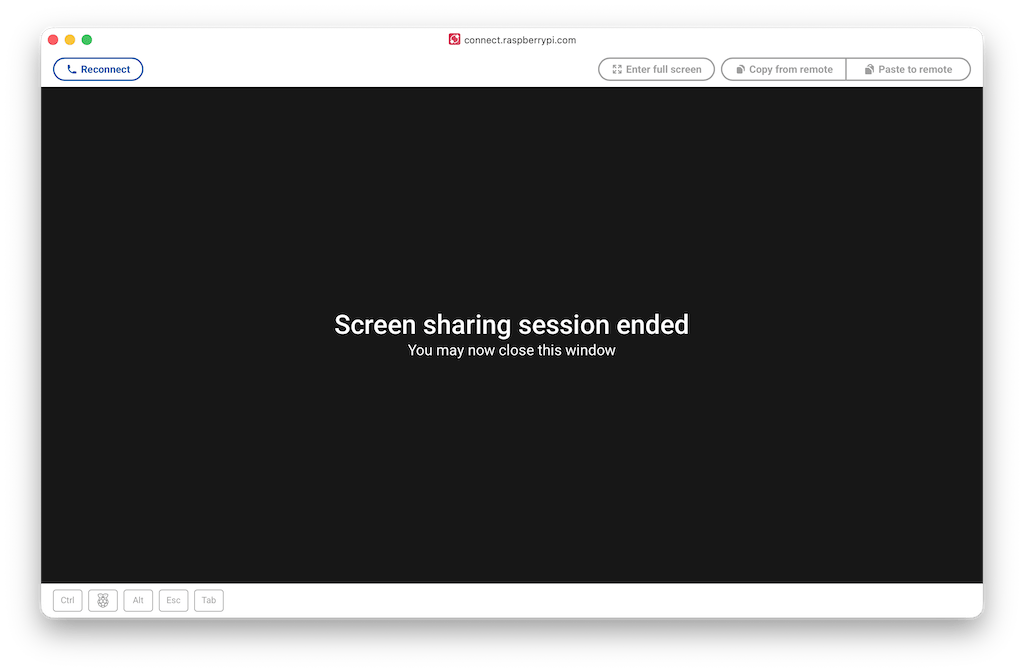 The screen sharing interface showing the message indicating the session ended.