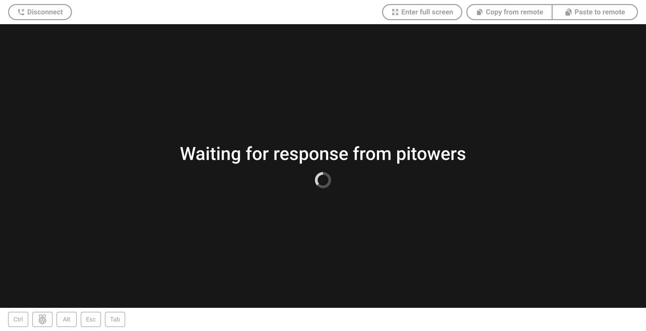 A browser window open with a message indicating that a response is being awaited from the Raspberry Pi device.