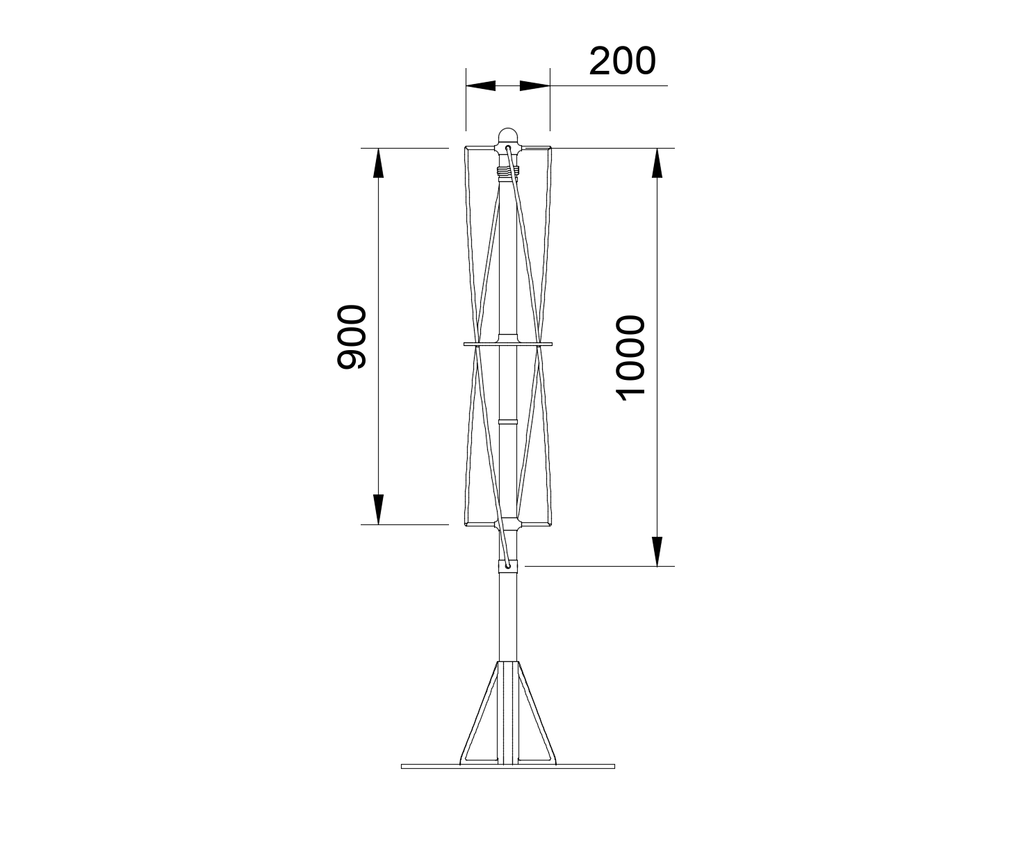 A diagram showing the dimensions of the finished antenna